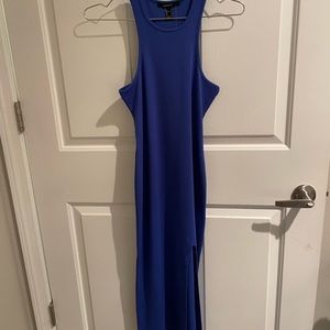Blue sexy midi dress with slit